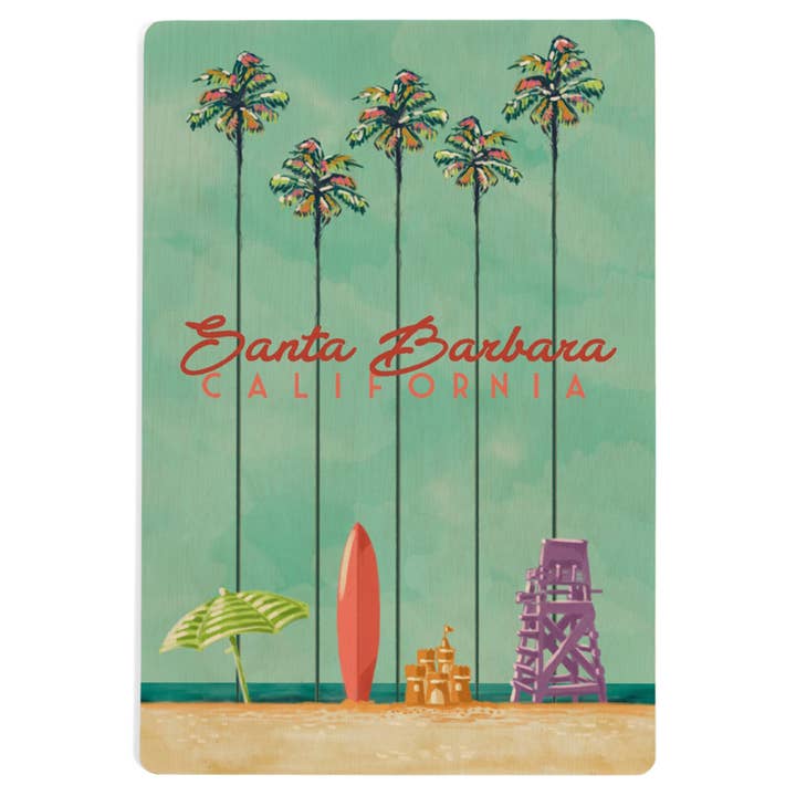 CARTE POSTALE EN BOIS Santa Barbara, Californie, Palms Beach 2 pour la vente par Lantern Press