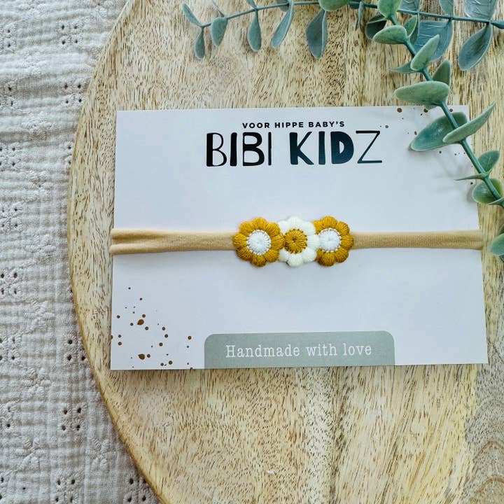 Bibi Kidz – wholesale Pannband - Baby – Blomma pannband Okra/Ecru
