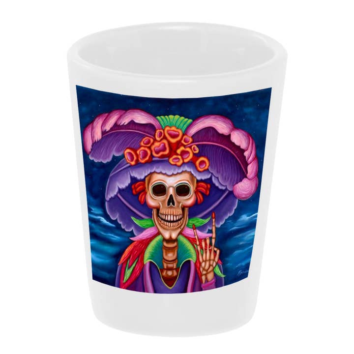 Vaso de chupito de cerámica del Día de los Muertos «Rock On Catrina» de 1.5 onzas para venta al por mayor de Bronze Baboon