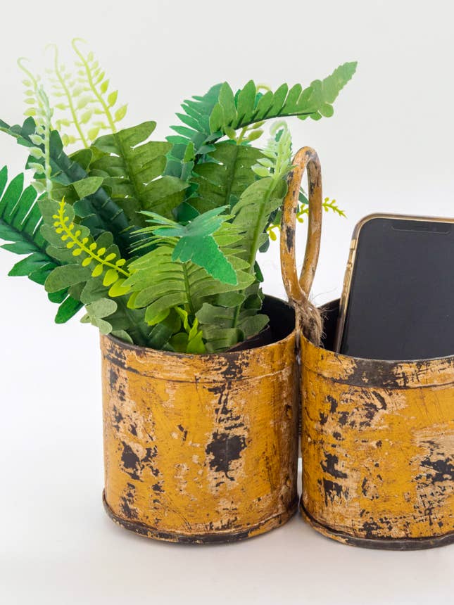 Mustard Metal Double Planter/Caddy for wholesale by Vintage Addiction