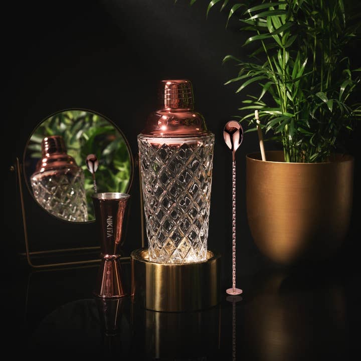 Nikita By Niki - Wholesale Cocktail Shaker - Luxury Glass Cocktail Shaker, Jigger & Stirrer Set - Gold, R