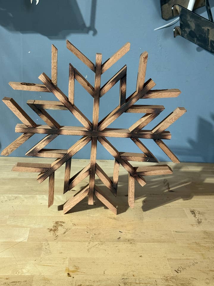 5.03 Rustic Cedar Snowflake: 12" Wooden Holiday Ornament for wholesale by JAVI Creations