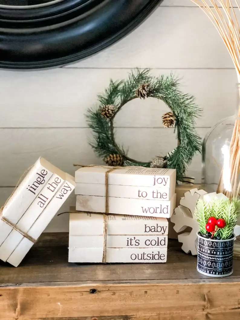 Trending Home Designs - Wholesale Decorative Tabletop Object - Christmas Stamped Stacked Books3