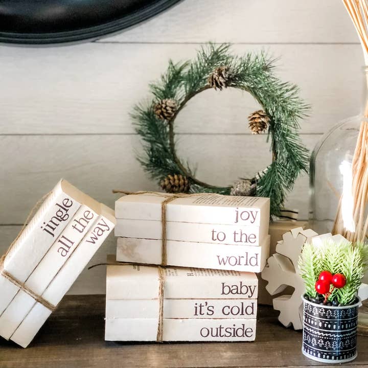Trending Home Designs - Wholesale Decorative Tabletop Object - Christmas Stamped Stacked Books3