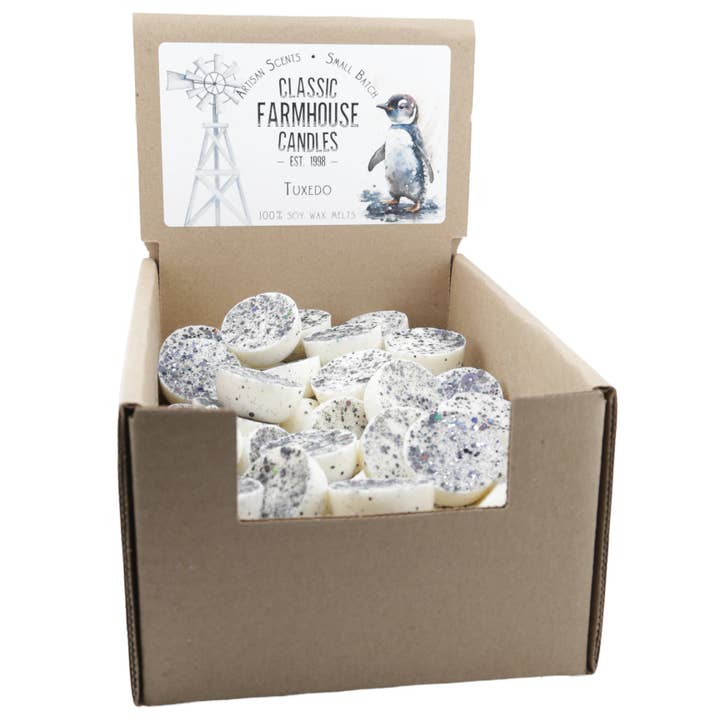 NEW! Soy Wax Melts - Tuxedo 80 pc Box for wholesale by Classic Farmhouse Candles