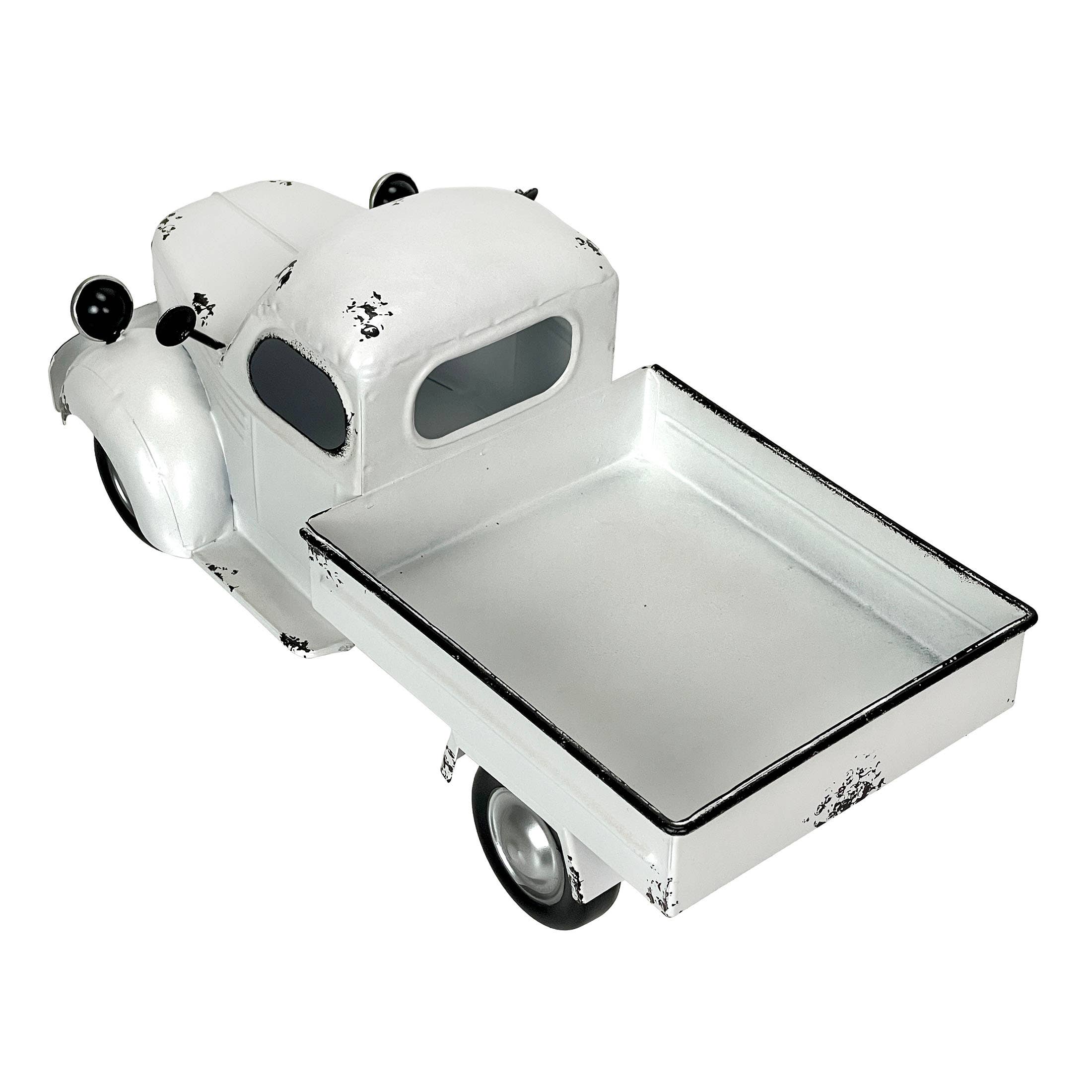 Zeckos - Vente Pot - Décoration de camionnette en métal blanc vieilli avec jardinière de 14 pouces1