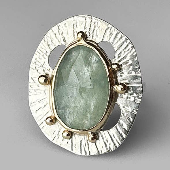 Unique Mixed Metal Reef Ring Aquamarine for wholesale by McKenzie Mendel Jewelry
