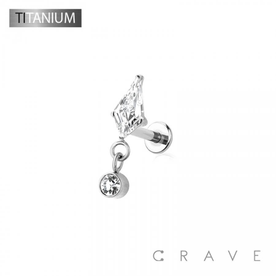 CRAVE - Wholesale Stud/Post Earrings - IMPLANT GRADE SOLID TITANIUM CZ DANGLE MARQUISE PUSH IN TOP0