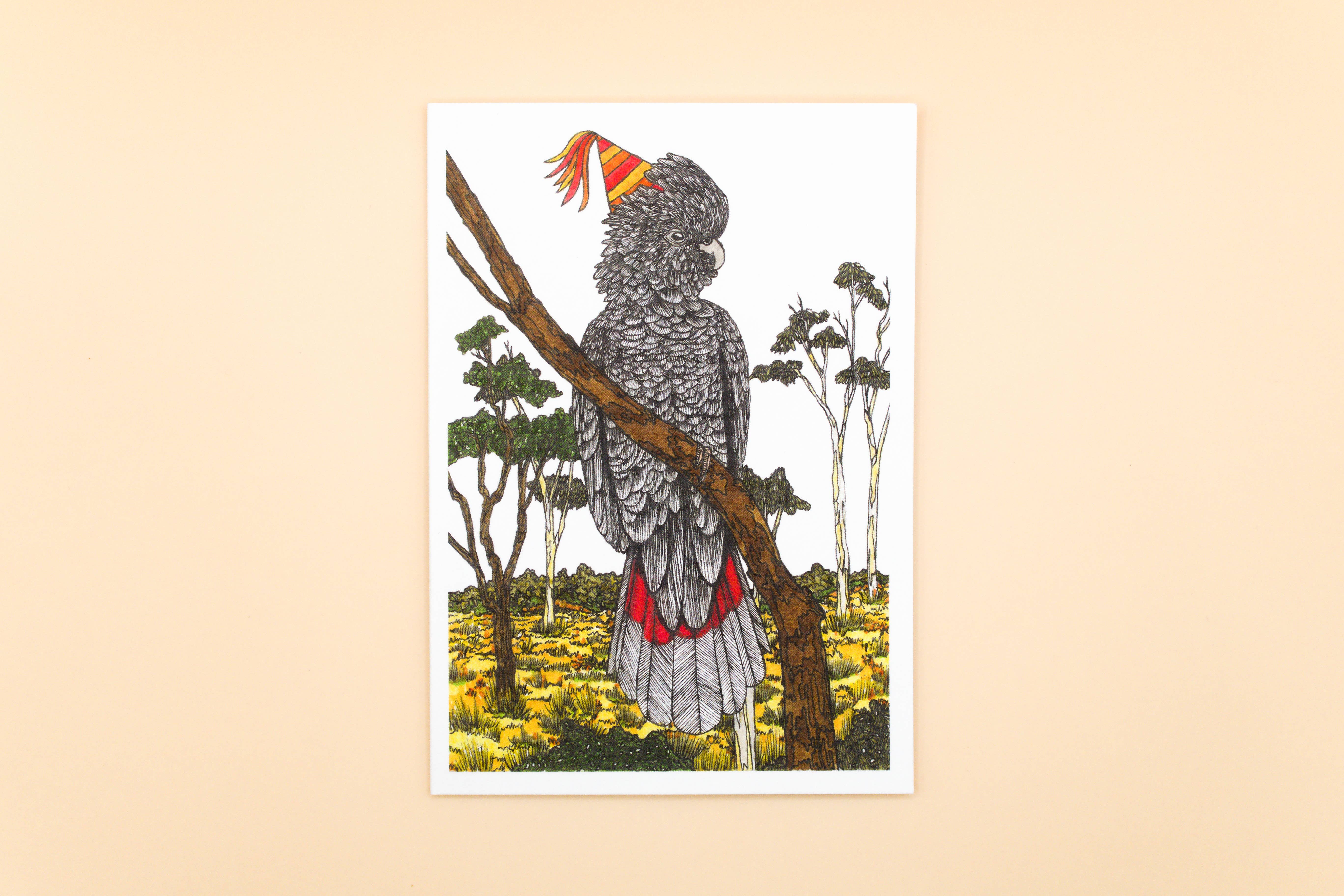 Sunshine Sea Art - Wholesale Birthday Card - Red-Tailed Black Cockatoo Greeting Card Australian Bird Card