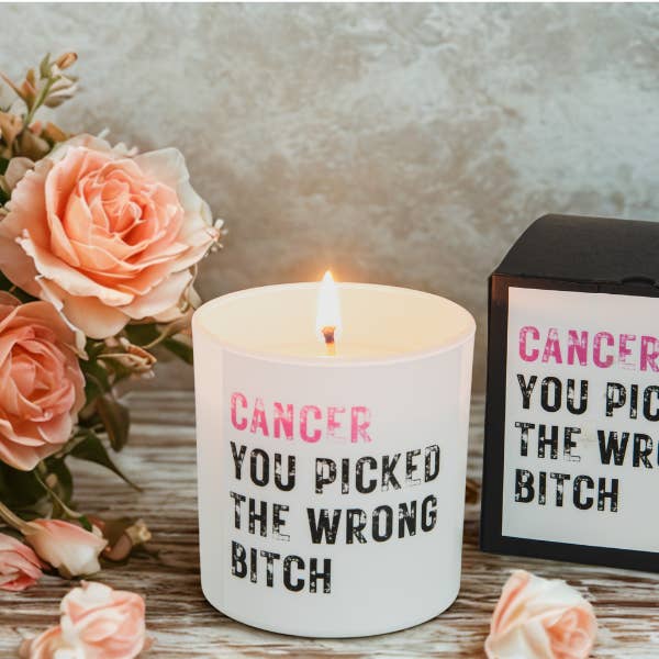 "Cancer, You Picked the Wrong Bitch" 9.5oz Candle for wholesale by North-End Market Candle Co.