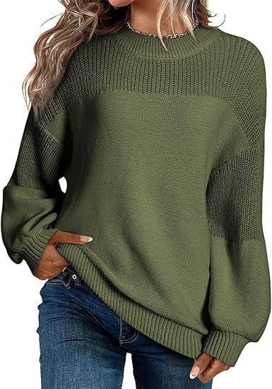 Lily Clothing - Wholesale Knit Sweater - Women's - Loose solid color flat-neck knitted sweater0