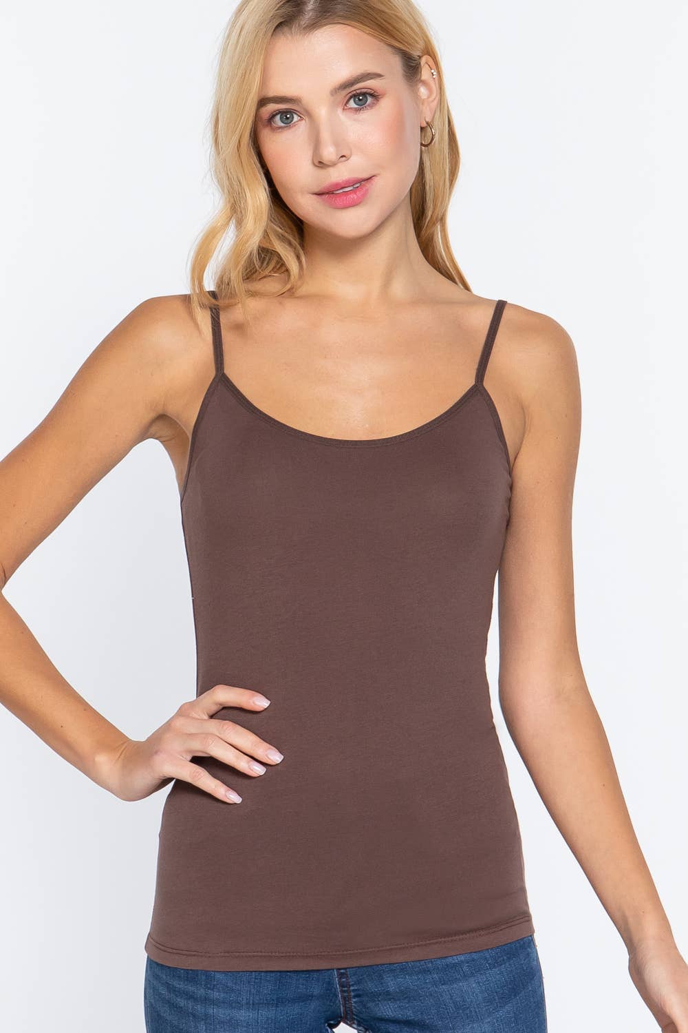 42POPS - Wholesale Camisole - Women's - ,,,._ SI-323 Fitted Cropped Cami Tank W/ Adjustable Spaghetti Stra12