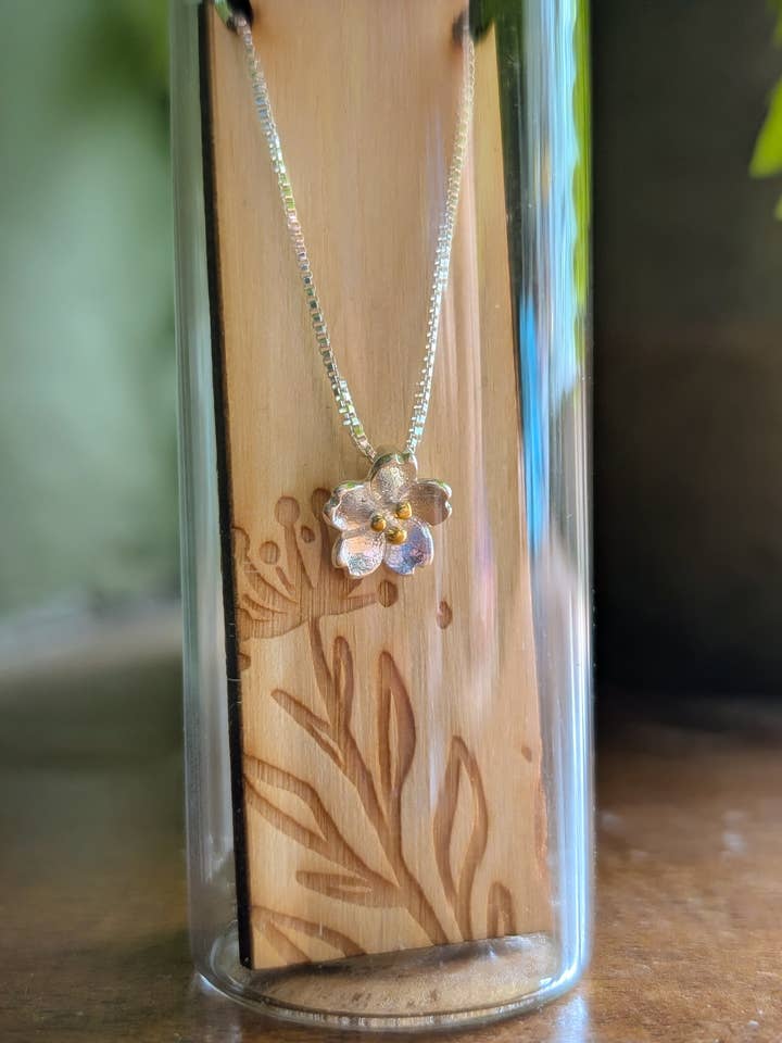 Cherry Blossom Silver Necklace for wholesale by Banksia Botanicals