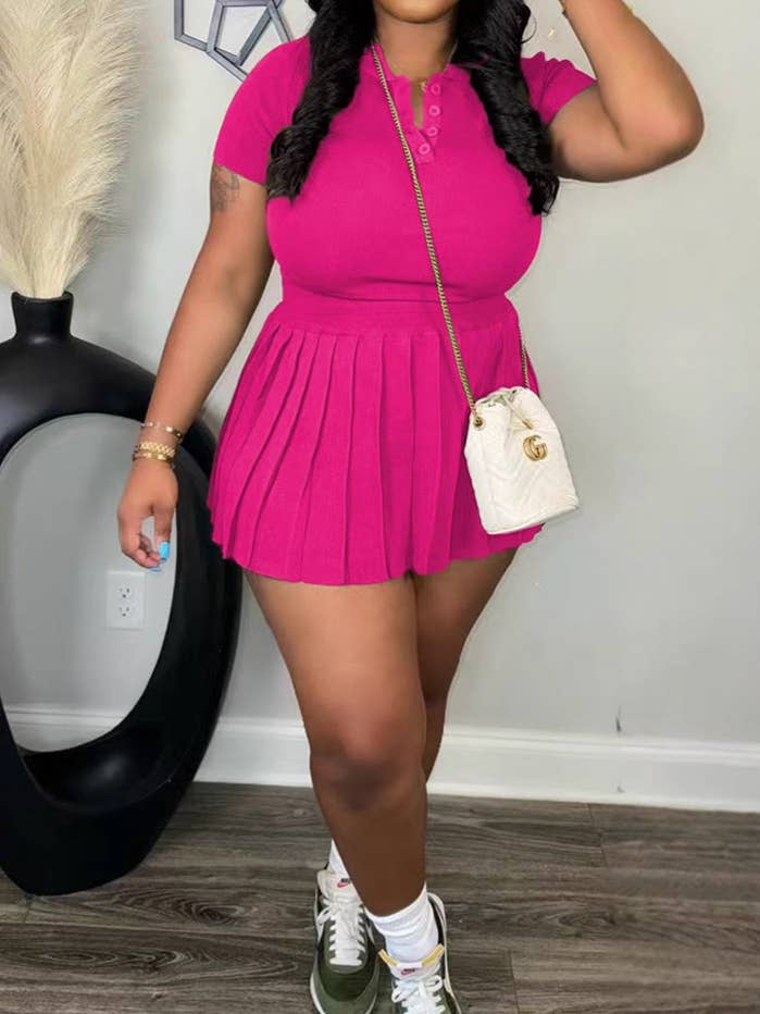 Solid sweater crop polo shirt with pleated tennis skirt set and other Purchase Wholesale skirt set. Free Returns & Net 60 Terms on Faire trending on Faire.