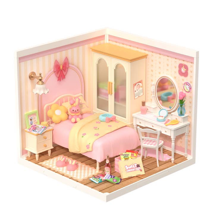 DW016 Rolife Lovely Pink Bedroom DIY Miniature House for wholesale by Robotime
