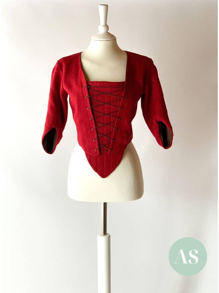 Atelier Serraspina - Wholesale Costume - Women's - DORINE, Peasant Bodice in Cherry Red Linen