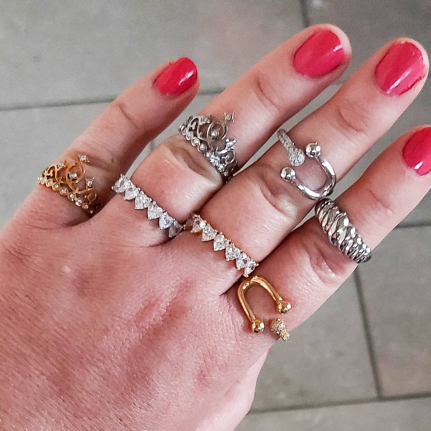 Daemon srls - Wholesale Multi-Stone Ring - JENNY- cuori orizzontali ~ ANELLO REGOLABILE con cubic zirconia a forma di cuore2