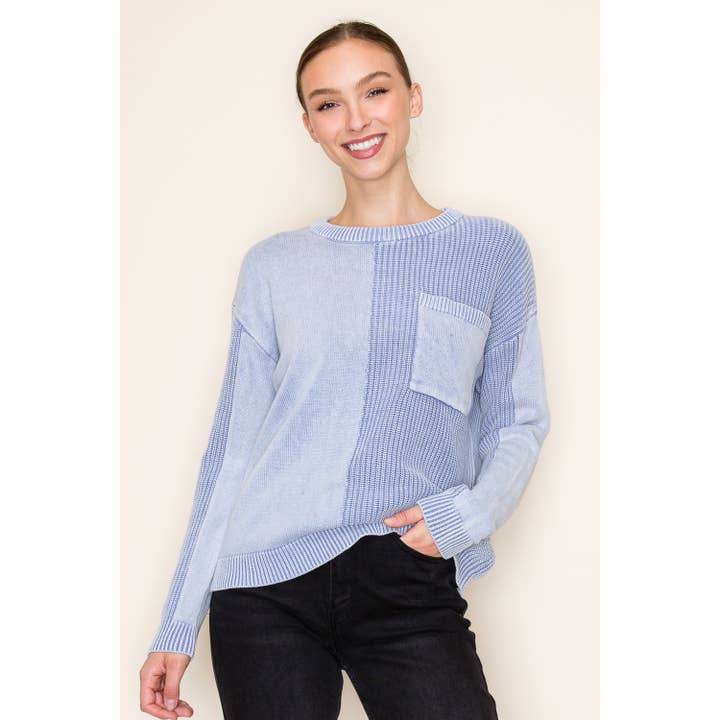 STACCATO - Wholesale Knit Sweater - Women's - TEXTURED DETAIL CHEST POCKET CREW NECK LONG SLEEVE PULLOVER
