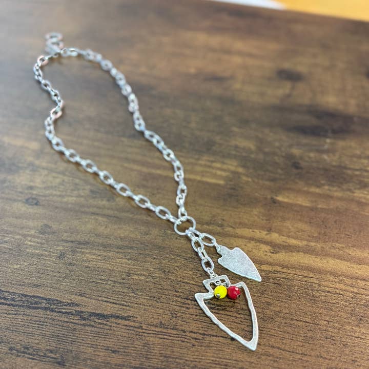 NEW! Two Charm Arrowhead Chain Link Necklace- Silver or Gold for wholesale by Paco Designs