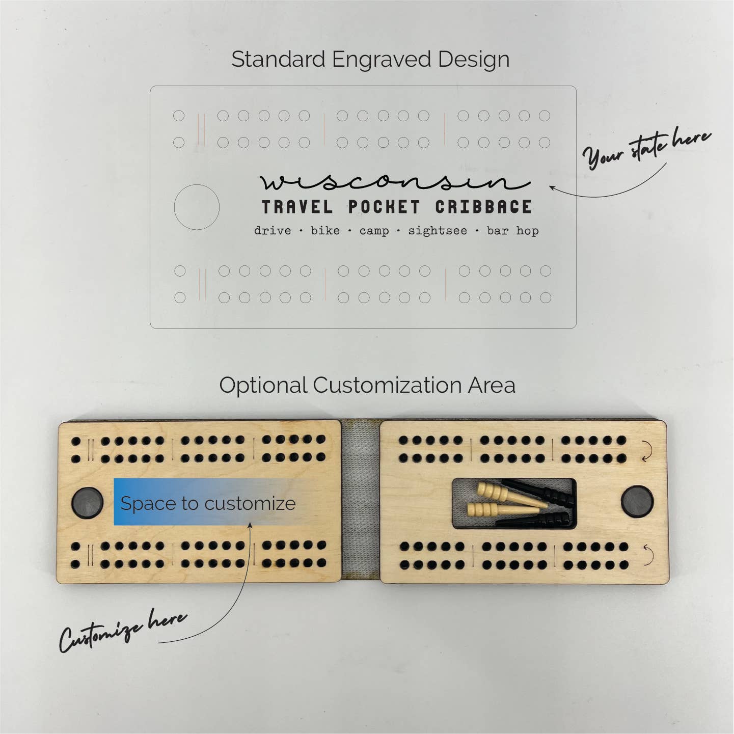 Makery Maven Co. - Wholesale Board Game - State Collection | Travel Size Pocket Cribbage Board7