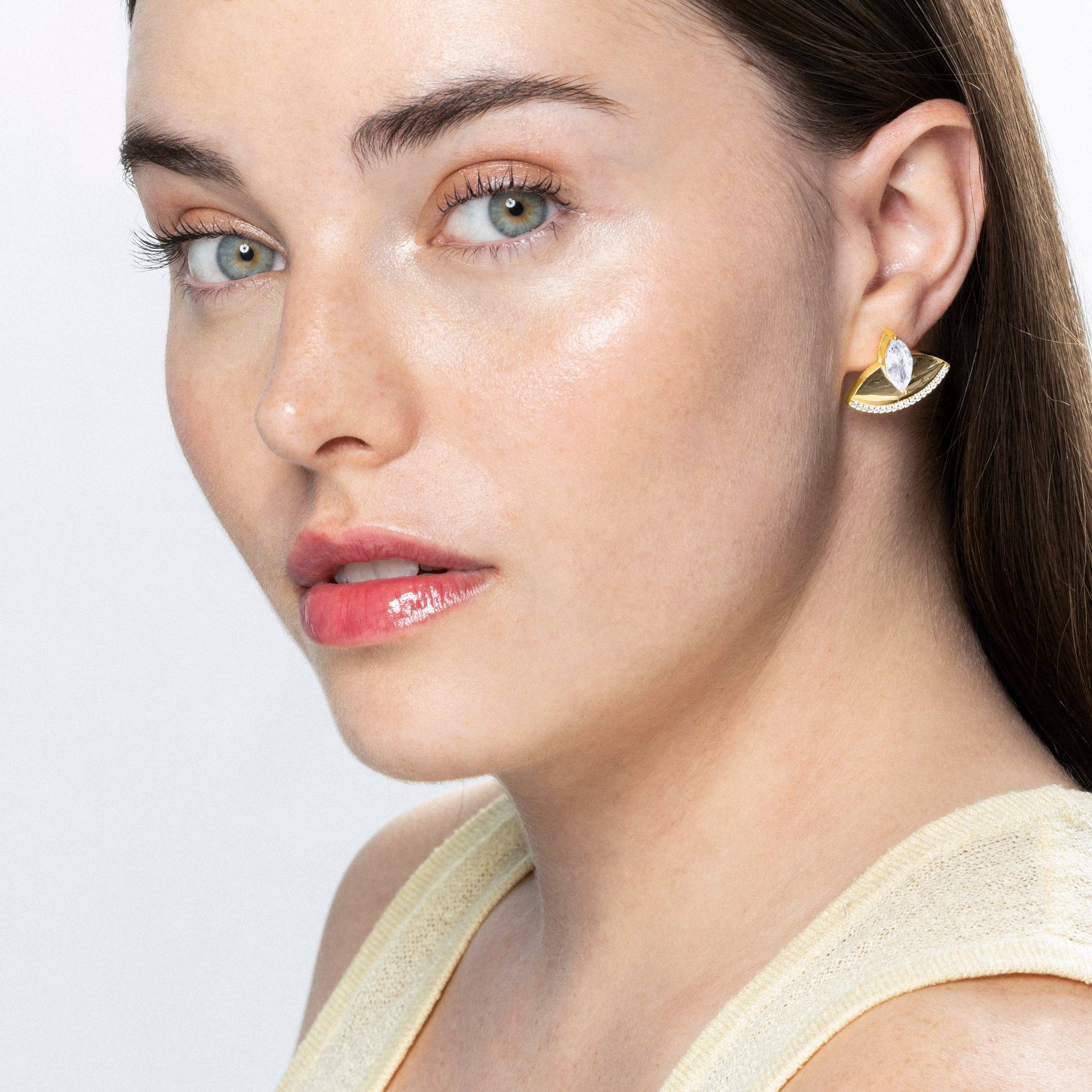 Luxenter – wholesale Dangle earrings – Pendientes Luxenter de plata de ley 925 con Circonita Brillante acabados en oro amarillo de 18k - Jinn1