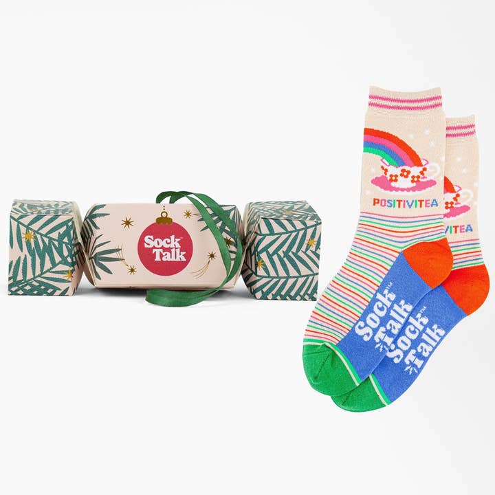 Kvinnors Positivitea Bomullsstrumpor Julknäckargåvobox för wholesale av Sock Talk
