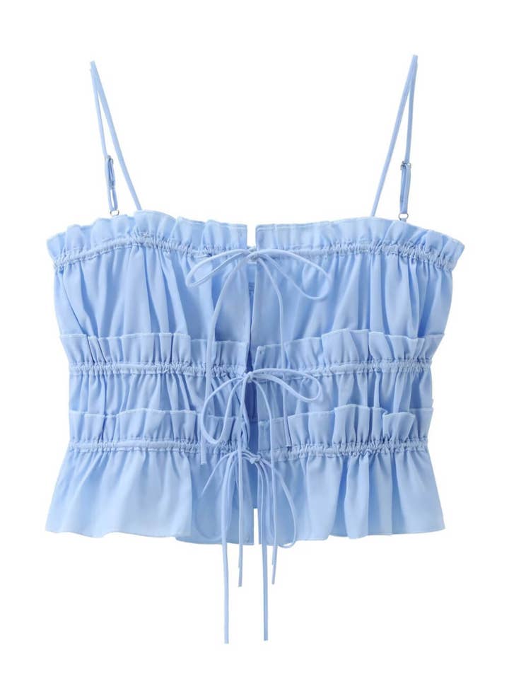 Haut court à bretelles spaghetti avec nœud simple DP25D426 pour la vente par Dipped Shop