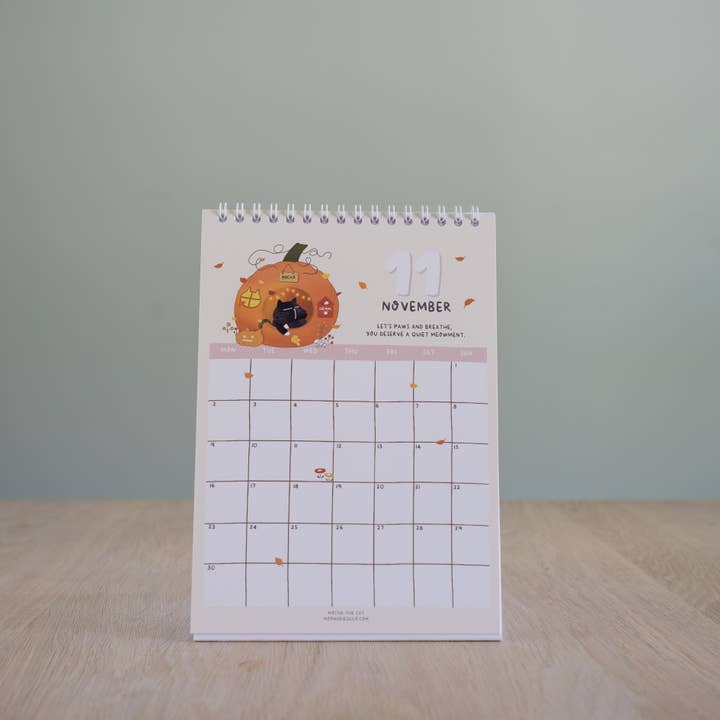 Moonaries illo - Wholesale Calendar - Cute Black Cat Desk Calendar 2026 - A5 portrait11
