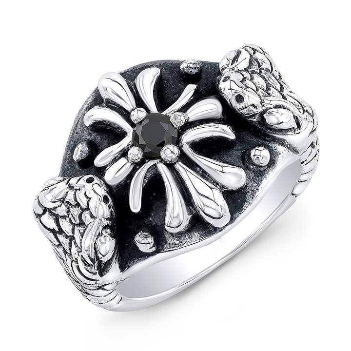 Cross'n Snake Sterling Silver Ring for wholesale by agrock-usa.com