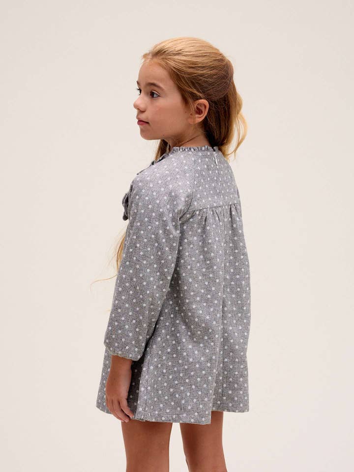 Grey Girl's dress in heather gray with polka dots for wholesale on Faire1