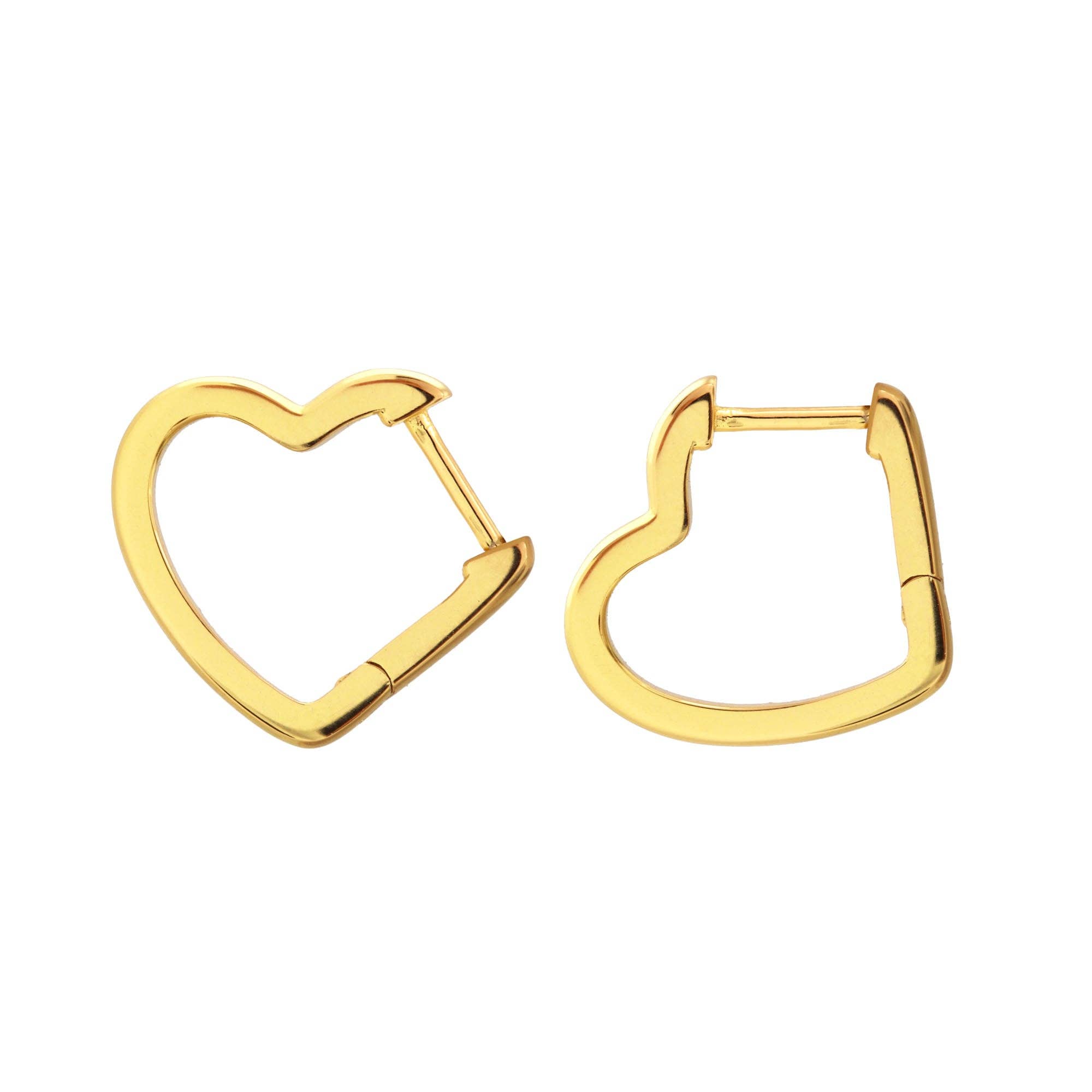 Kris Nations - Wholesale Huggie Earrings - Open Heart Hinged Huggie Hoops 18K Gold Vermeil 15mm Heart Shaped Hoops Hinge Closure Nickel Free Hypoallergenic Ships from CA4
