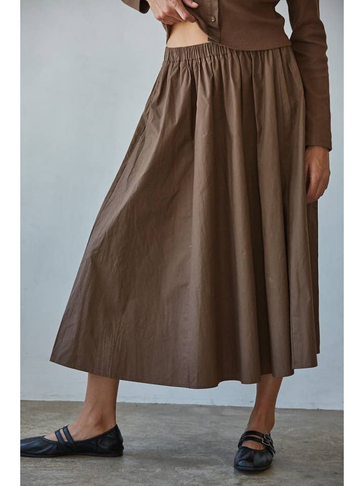 By Together - Wholesale Skirt - Women's - L8829B | Woven Cotton Elastic Waist Flare Midi Skirt 9
