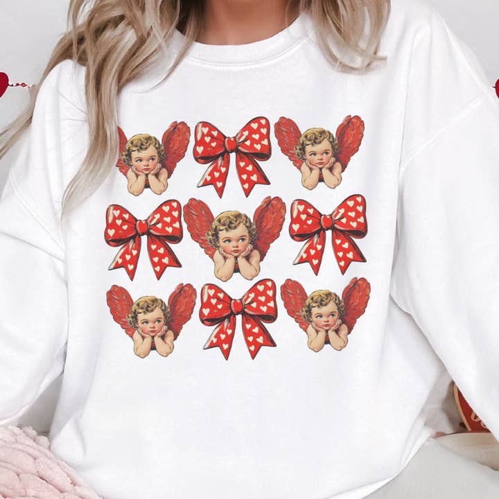 Par.tees by Party On! - Wholesale Graphic Sweatshirt - Unisex - Cupid Collage Valentine Coquette Hearts Graphic Sweatshirt
