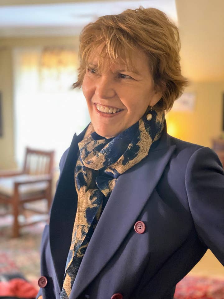 "Abstract Blue Gold" Chiffon Scarf/Sarong for wholesale by Lady Barbara Pinson Artist