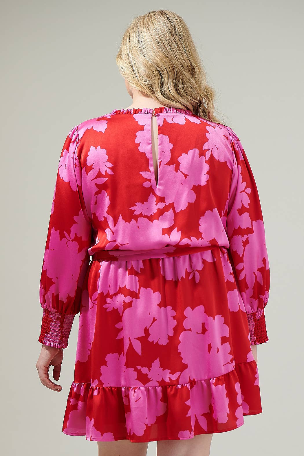 CHERRY PINK Burning Love Sevilla Satin Ruffle Dress Curve for wholesale on Faire1