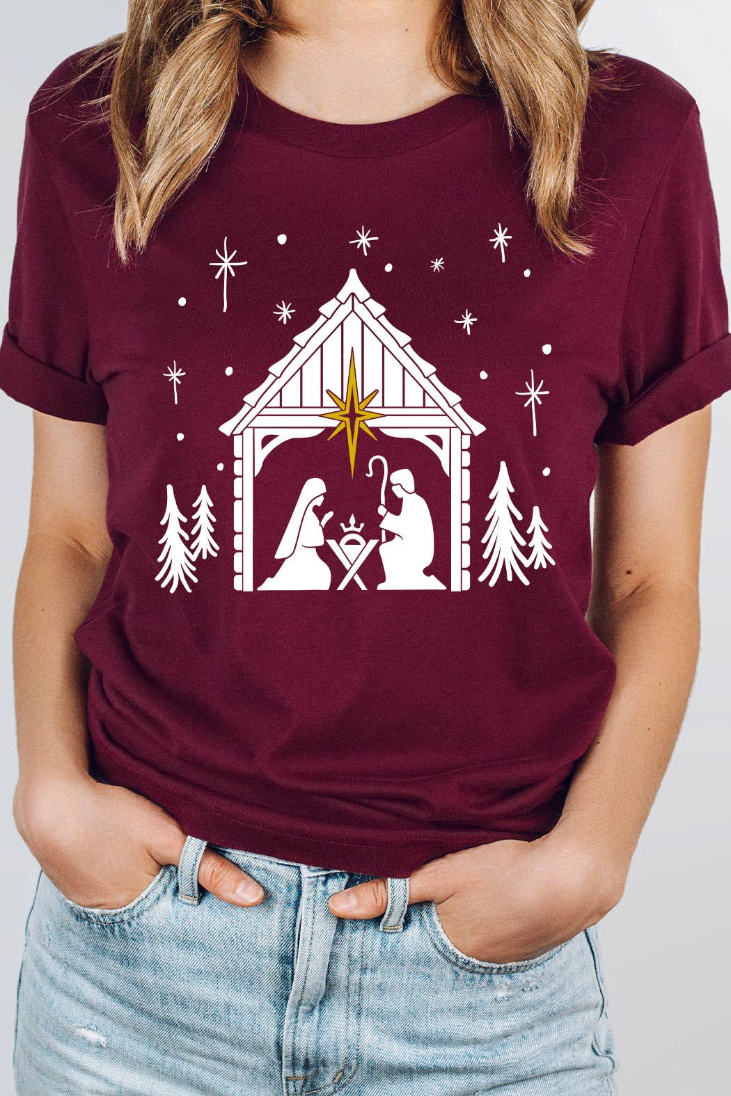 Kissed Apparel – wholesale T-shirts med screentryck – Dam – Julens krubba grafisk t-shirt5