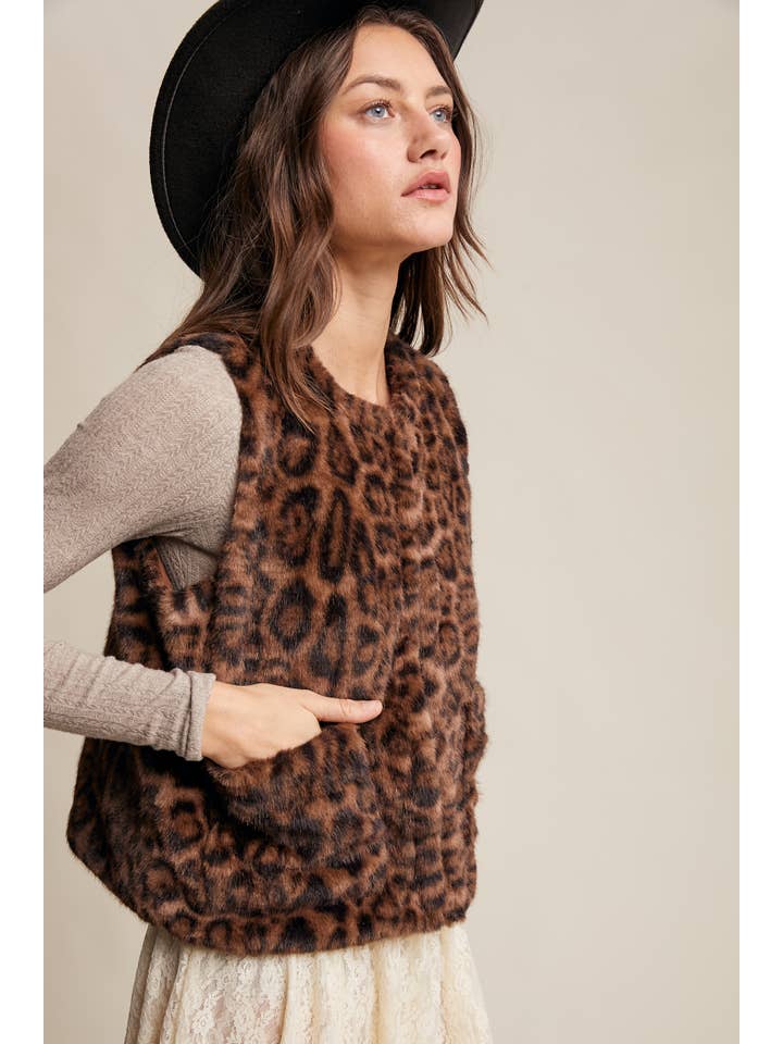 Listicle - Wholesale Outerwear Vest - Women's - Faux Fur Leopard Vest28