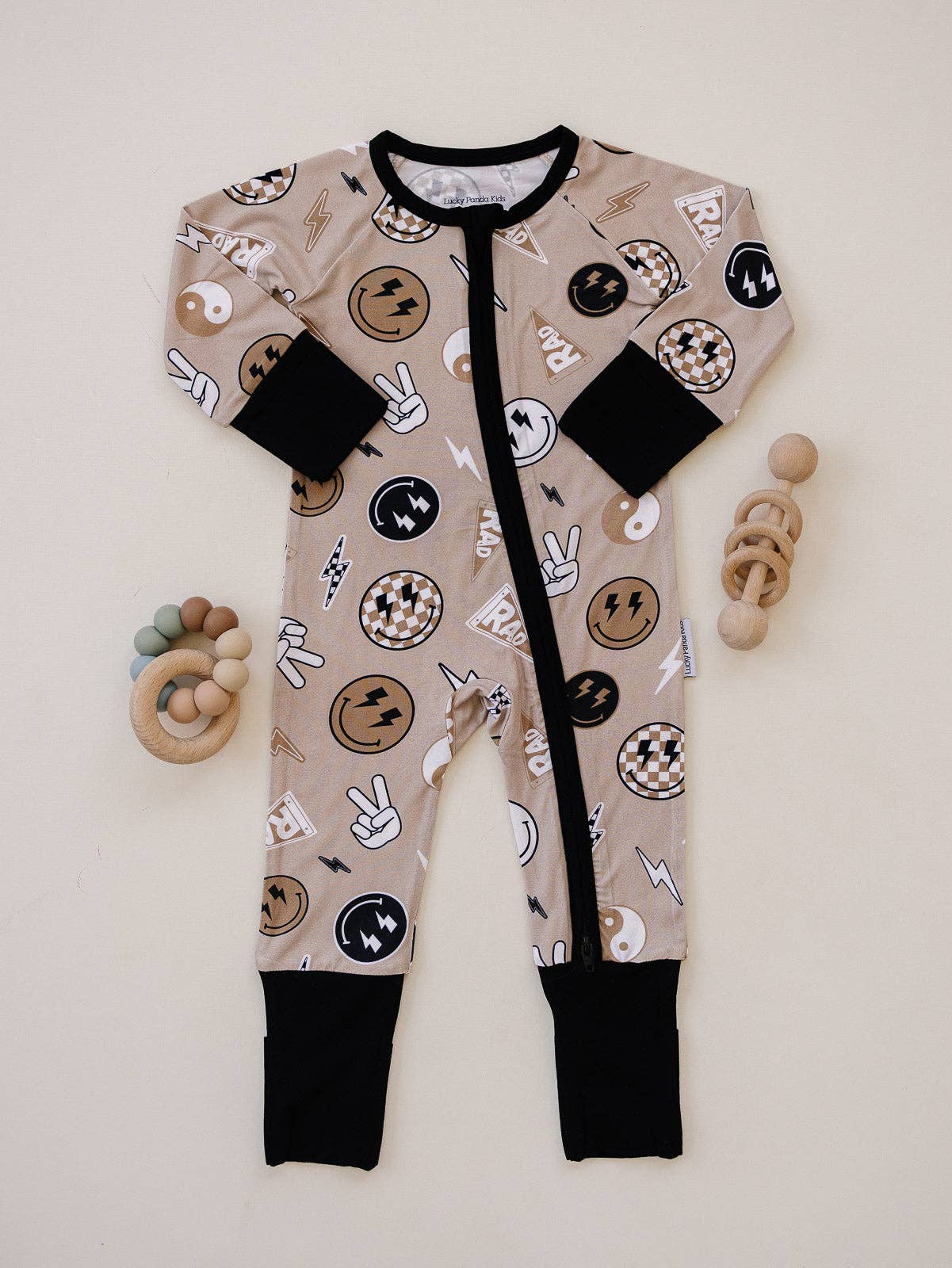 Lucky Panda Kids - Wholesale Jumpsuit - Baby - Bamboo Zip Romper | Latte Rad Vibes3