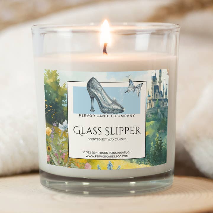 Fervor Candle Company - Wholesale Jar/Filled Candle - Glass Slipper 10oz Soy Wax Book Inspired Candle0