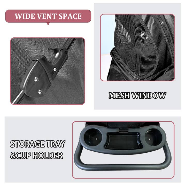 Jespet - Wholesale Pet Carrier - Cat/Dog - GOOPAWS 4-Wheel Promenade Pet Stroller for Small Dogs Cats, Black, 36''2