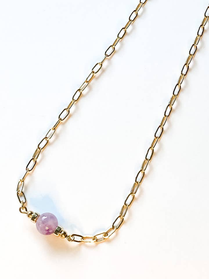 Clarke | Amethyst | Gold-filled Paperclip Chain Necklace | A for wholesale by Aves + Brit | Handmade Midwest Modern Jewelry