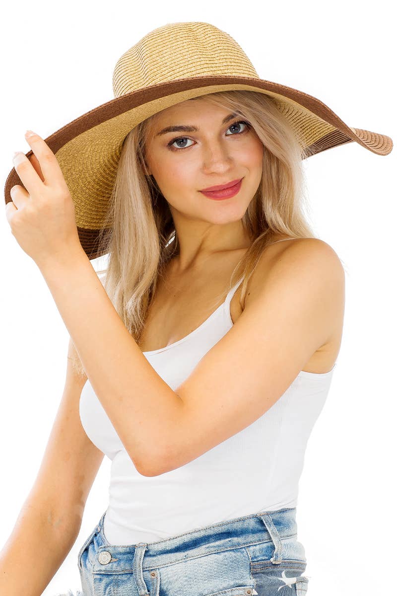 Cap Zone - Wholesale Straw Hat - Women's - Mixed Natural Stripe Trim Wide Floppy Sun Hat5