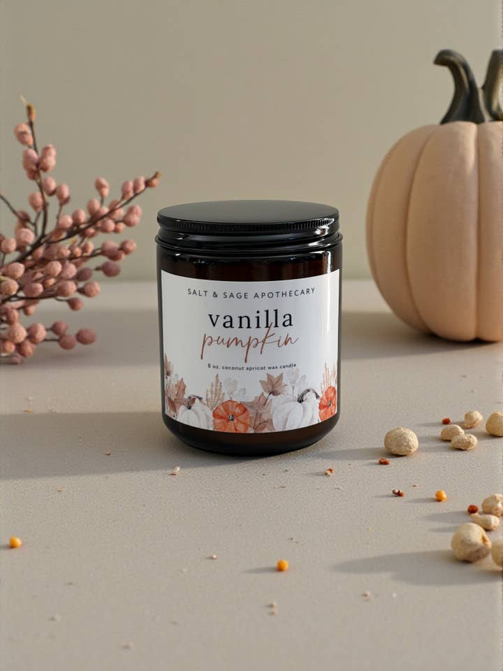 Vanilla Pumpkin Candle for wholesale by Salt & Sage Apothecary
