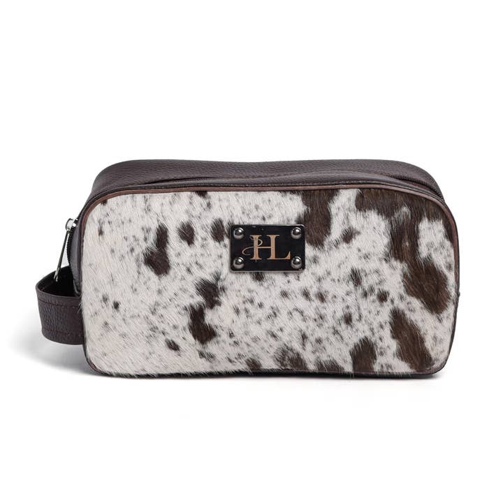 Brown & White Hair-on Leather Toiletry Bag–Stylish & Durable for wholesale by Hammi Leathers