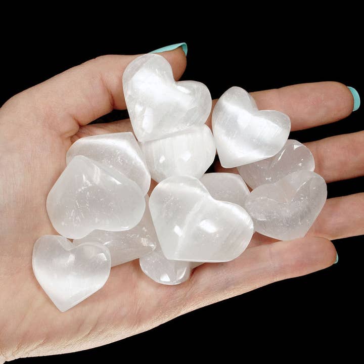 Crystal River Gems LLC - Wholesale Spiritual Stone/Crystal - SET OF 8 - Tiny Selenite Pocket Hearts / 20-40 MM AVG0