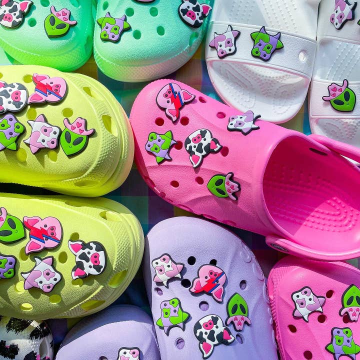 The Clay Drop - Wholesale Shoe Accessories - Cow, Pig, Alien Mixed Croc Charms - Pack of 5