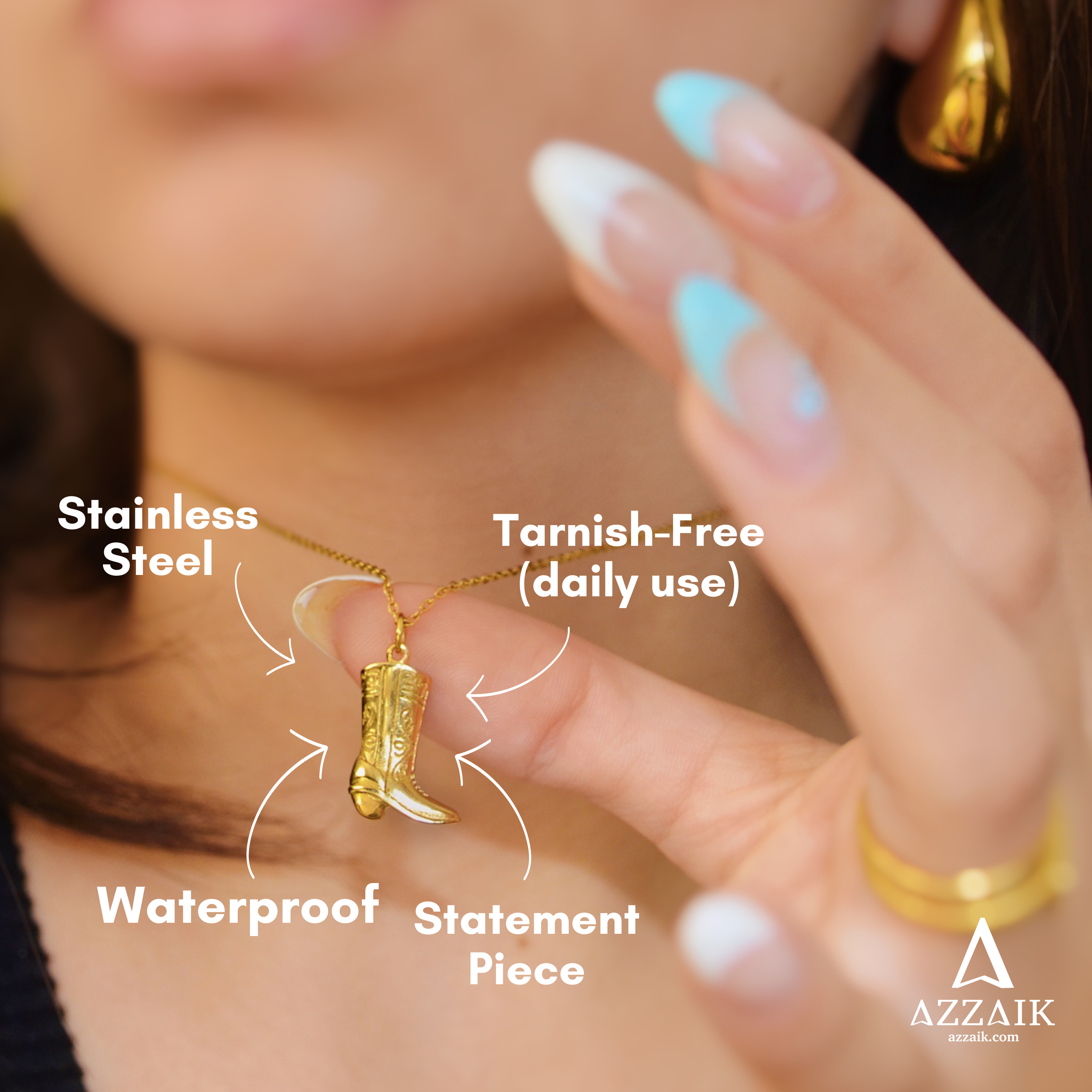 AzzaikJewelry - Wholesale Link & Chain Necklace - Cowboy Boot Charm Necklace Stainless Steel7