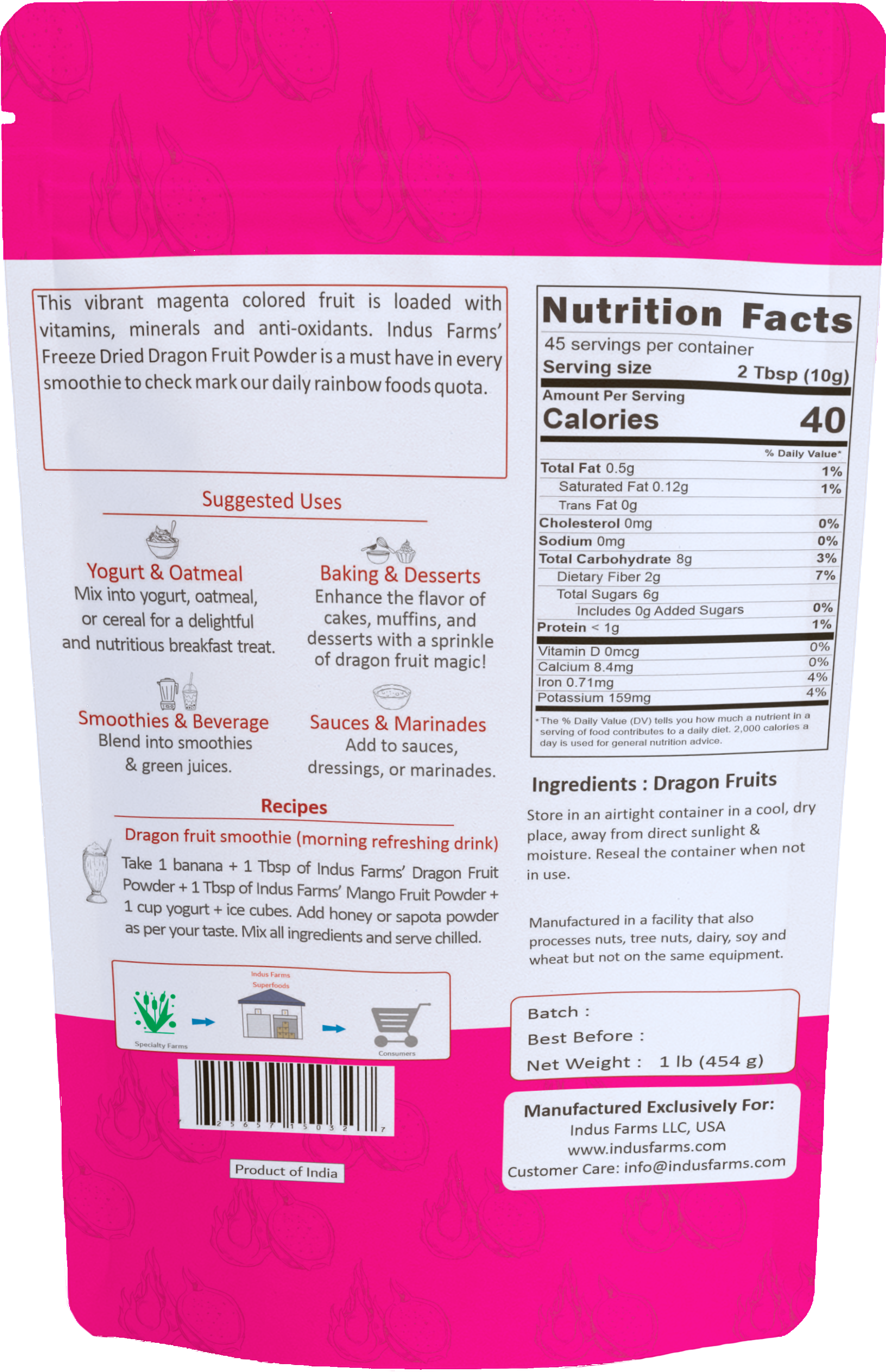 Indus Farms Superfoods - Vente Poudres protéinées/superaliments - Poudre de Fruit du Dragon Lyophilisée 100% Pure, Sans Additifs4