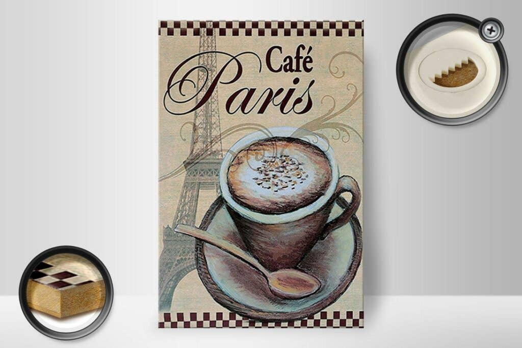 Femer – Großhandel Schilder – Holzschild Paris 20x30 cm Eiffelturm Kaffee Tasse Cafe Deko Schild wooden sign1