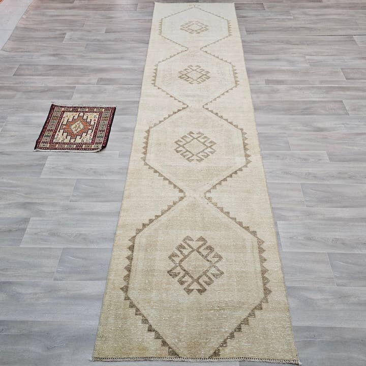 MesopotamiaRugs - Wholesale Runner rug - Vintage Turkish Oushak Runner: Hand Knotted Wool, Earth Tone (3.10x12.60 feet)1